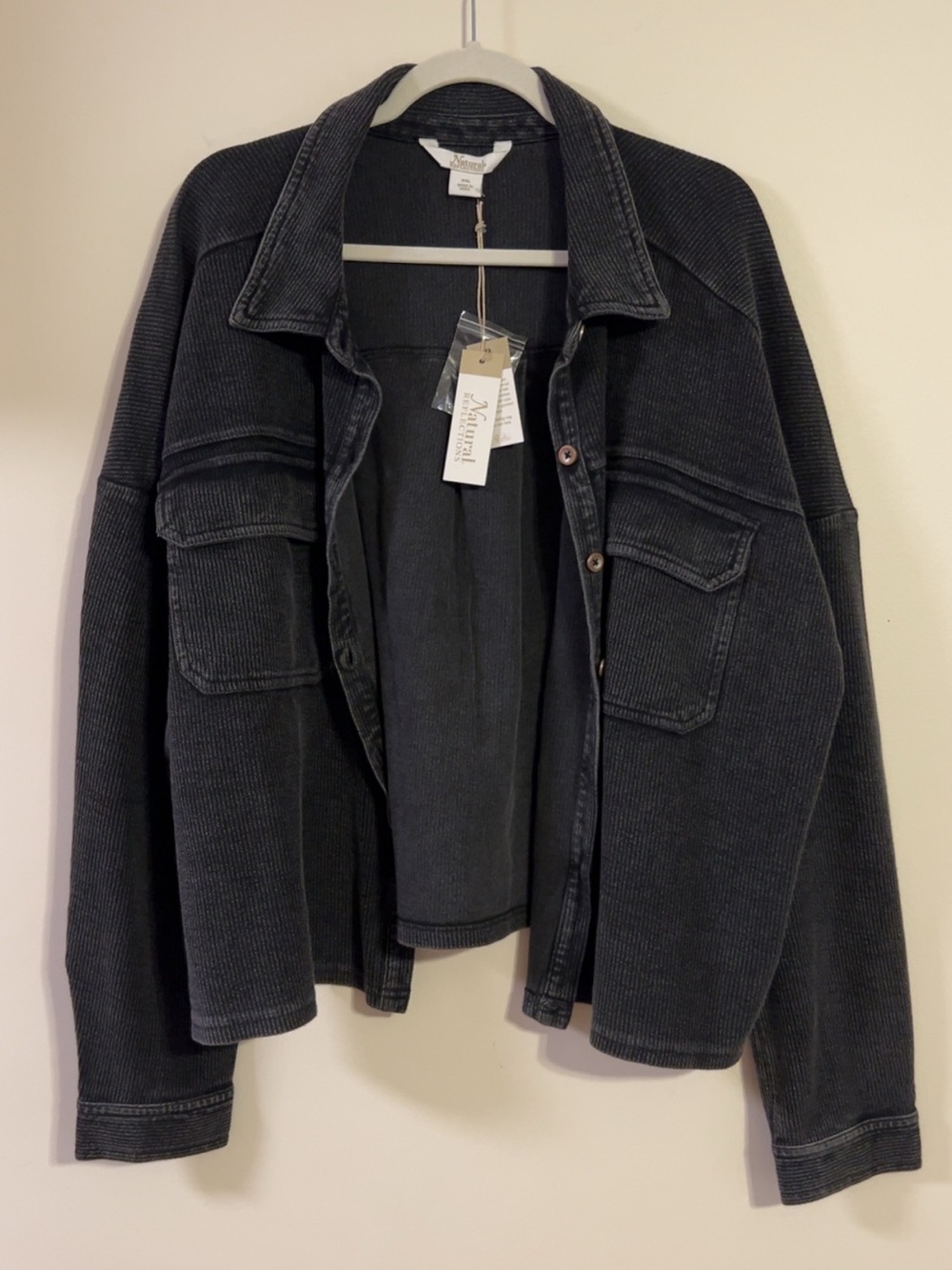 Natural Reflections Women's Washed Black Corded Cotton Shirt Jacket